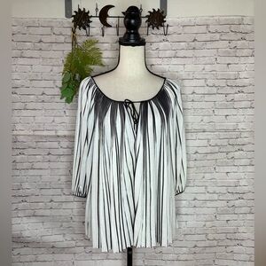 Diane Von Furstenburg Vertical Black Stripe Pleated Blouse